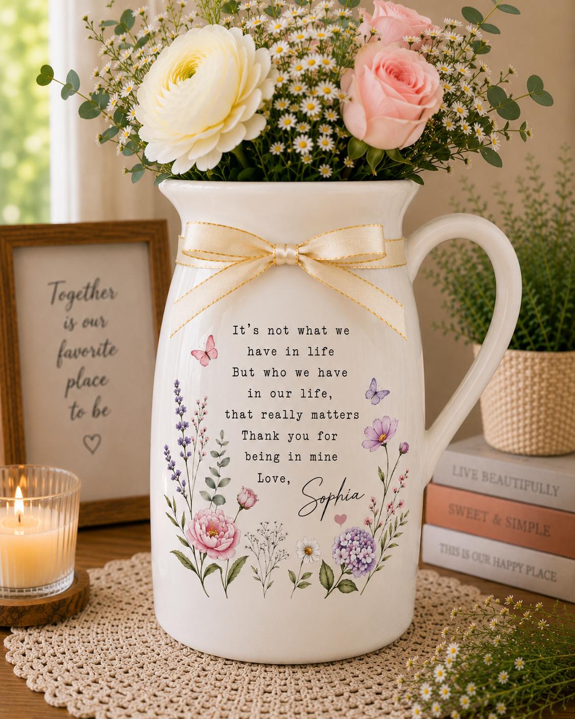 Personalized Friendship Ceramic Flower Vase, Custom Thank You Gift for Best Friend, Meaningful Birthday - product image 4
