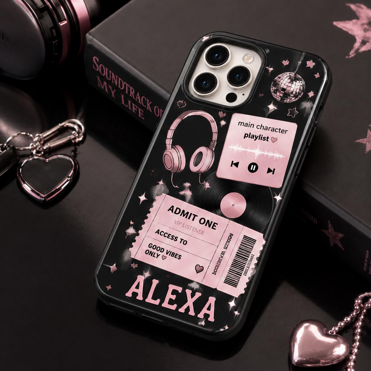 Personalized Music Playlist Ticket Phone Case, Custom Name Tough Case