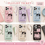 Personalized Music Playlist Ticket Phone Case, Custom Name Tough Case