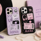 Personalized Music Playlist Ticket Phone Case, Custom Name Tough Case