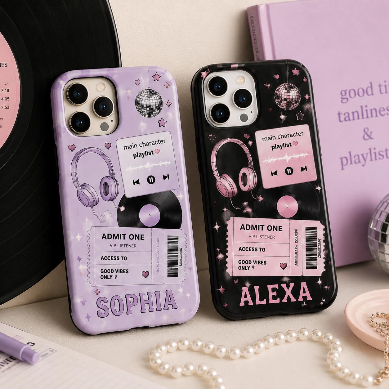 Personalized Music Playlist Ticket Phone Case, Custom Name Tough Case