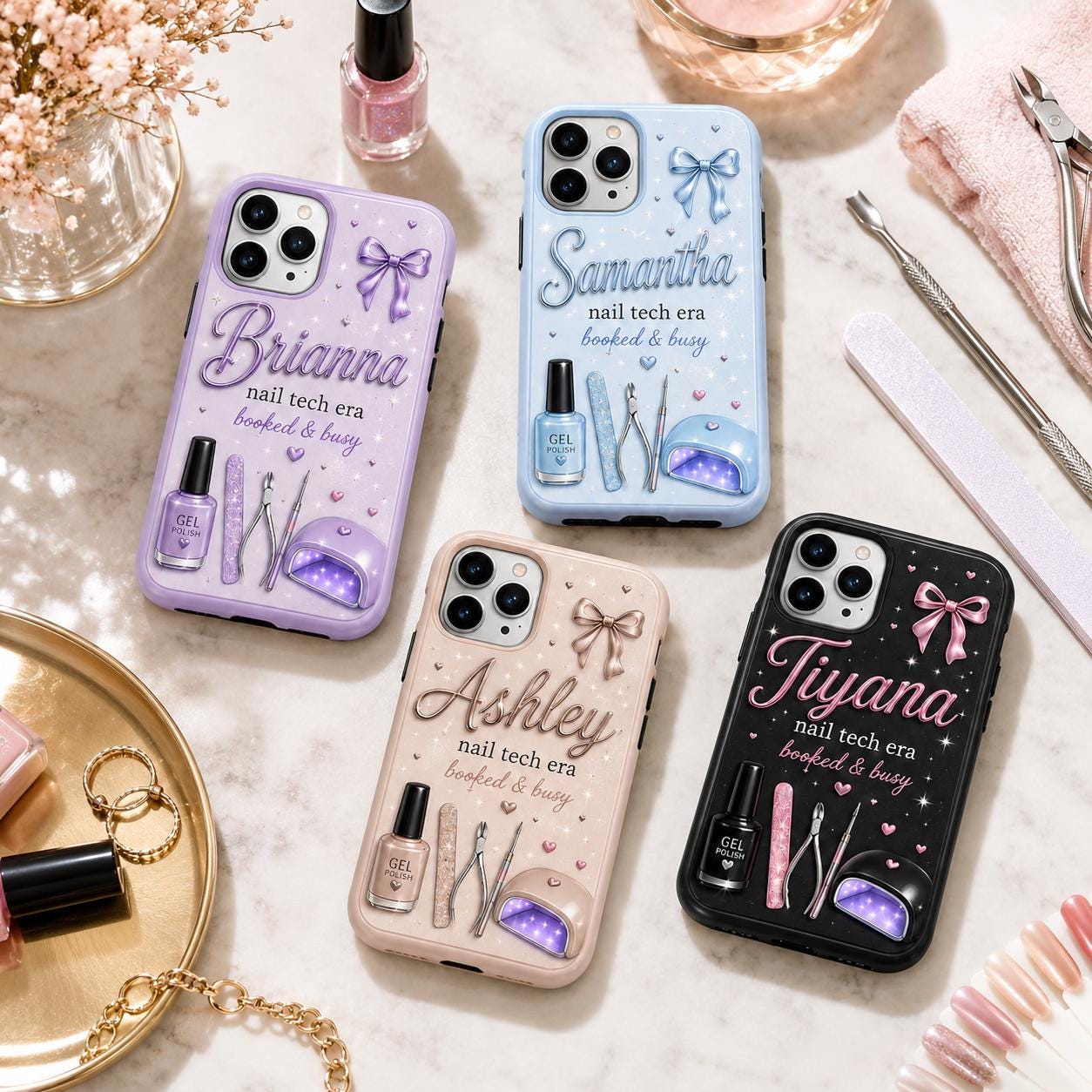 Personalized Nail Tech Phone Case, Custom Name Tough, Nail Tech Gift