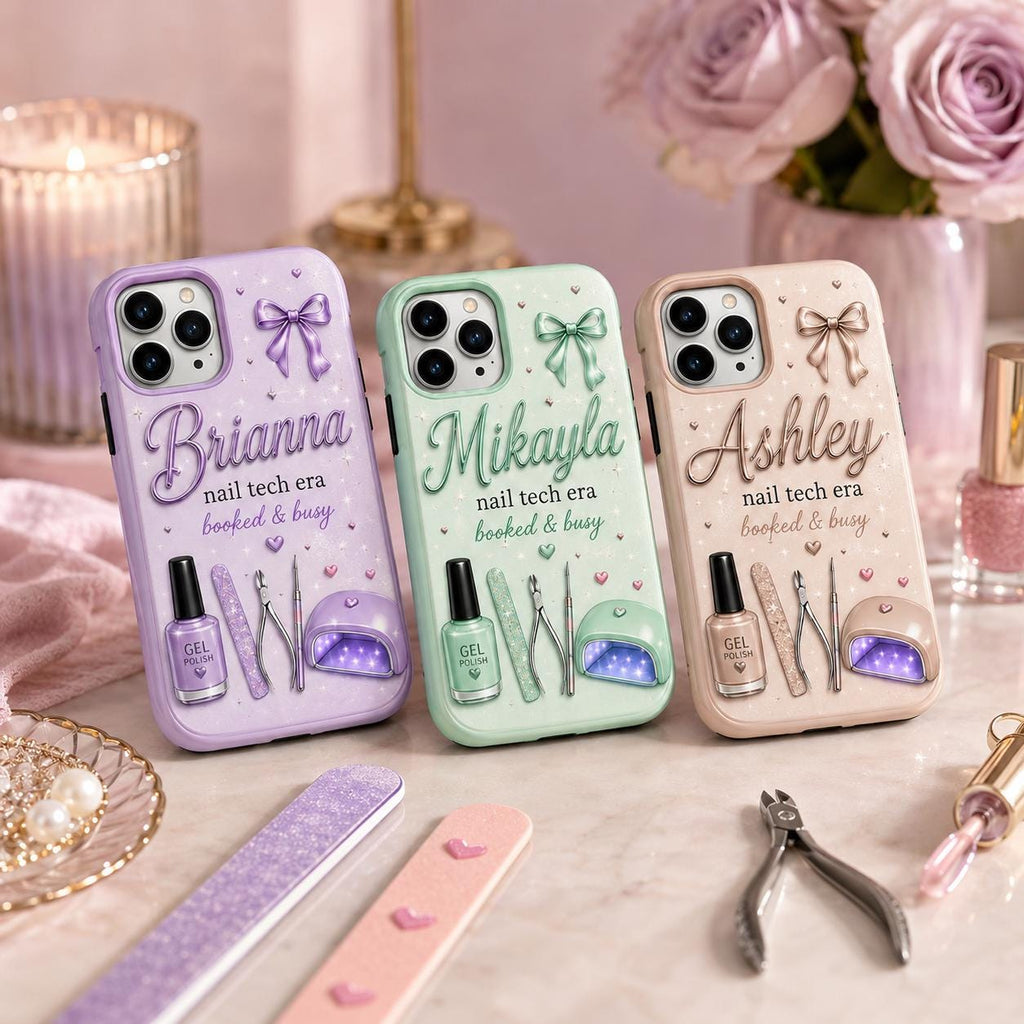 Personalized Nail Tech Phone Case, Custom Name Tough, Nail Tech Gift