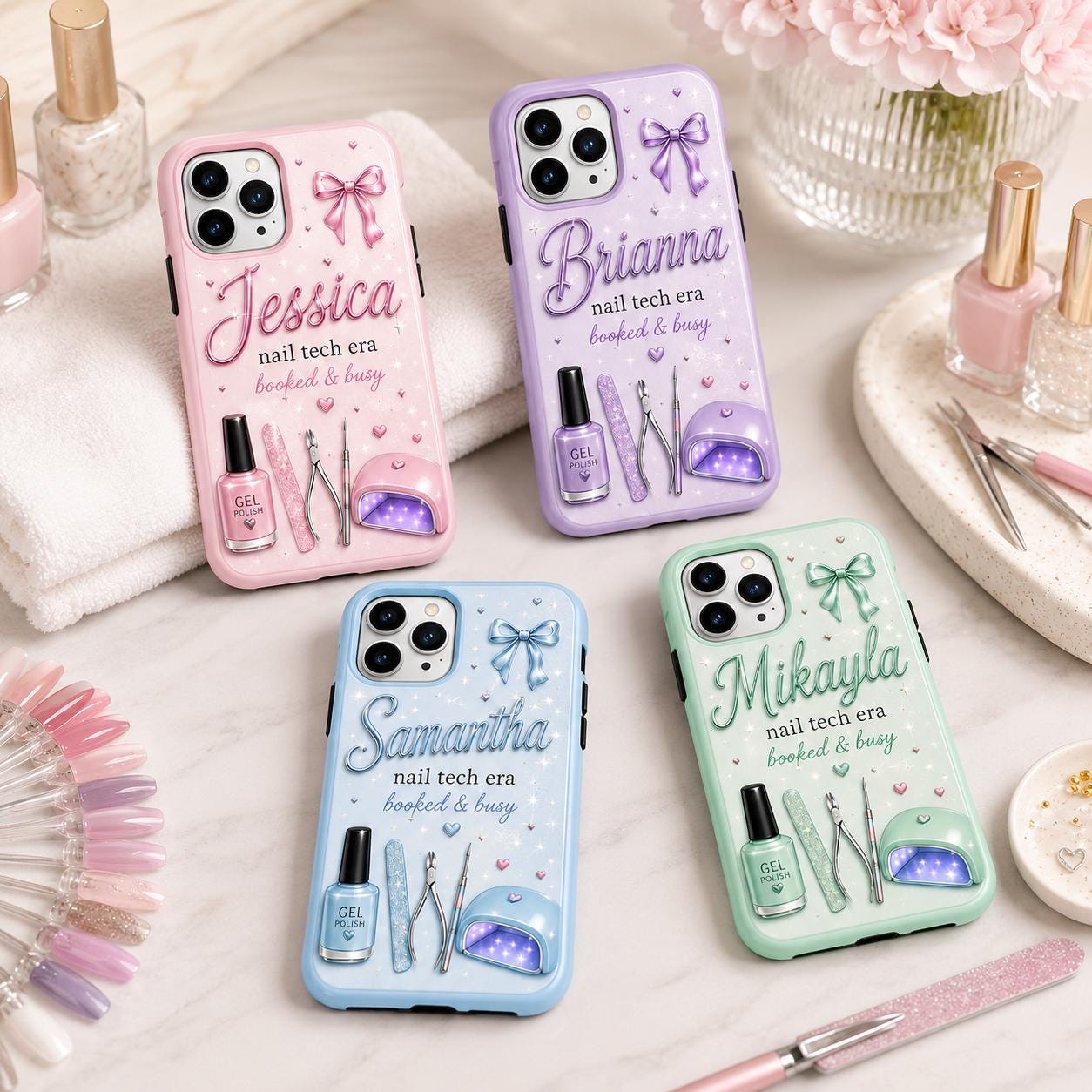 Personalized Nail Tech Phone Case, Custom Name Tough, Nail Tech Gift