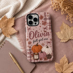 Personalized Fall Phone Case, Custom Name Pumpkin Tough Case, Coquette Autumn Gift For Her