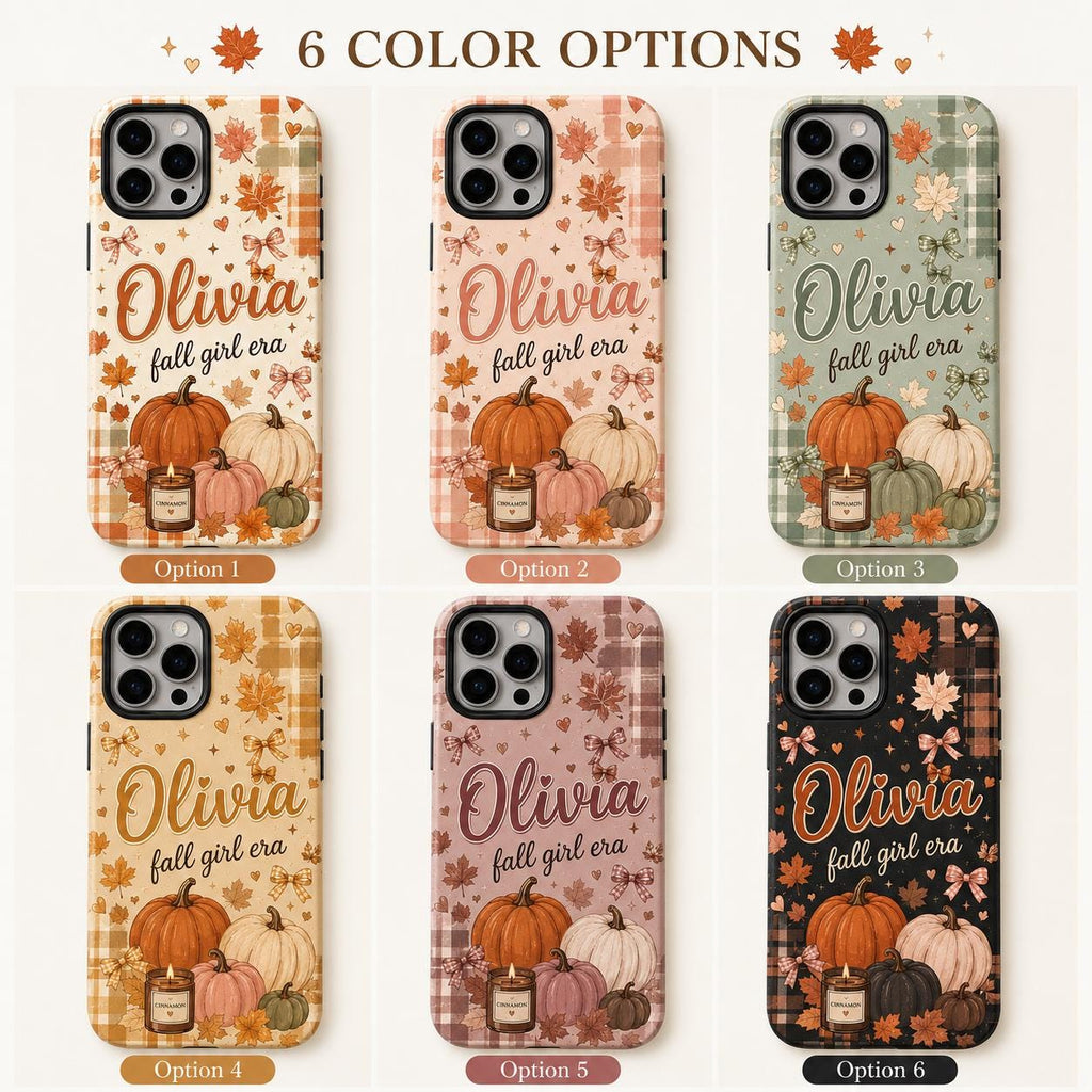 Personalized Fall Phone Case, Custom Name Pumpkin Tough Case, Coquette Autumn Gift For Her
