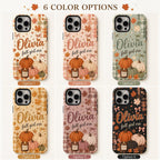 Personalized Fall Phone Case, Custom Name Pumpkin Tough Case, Coquette Autumn Gift For Her