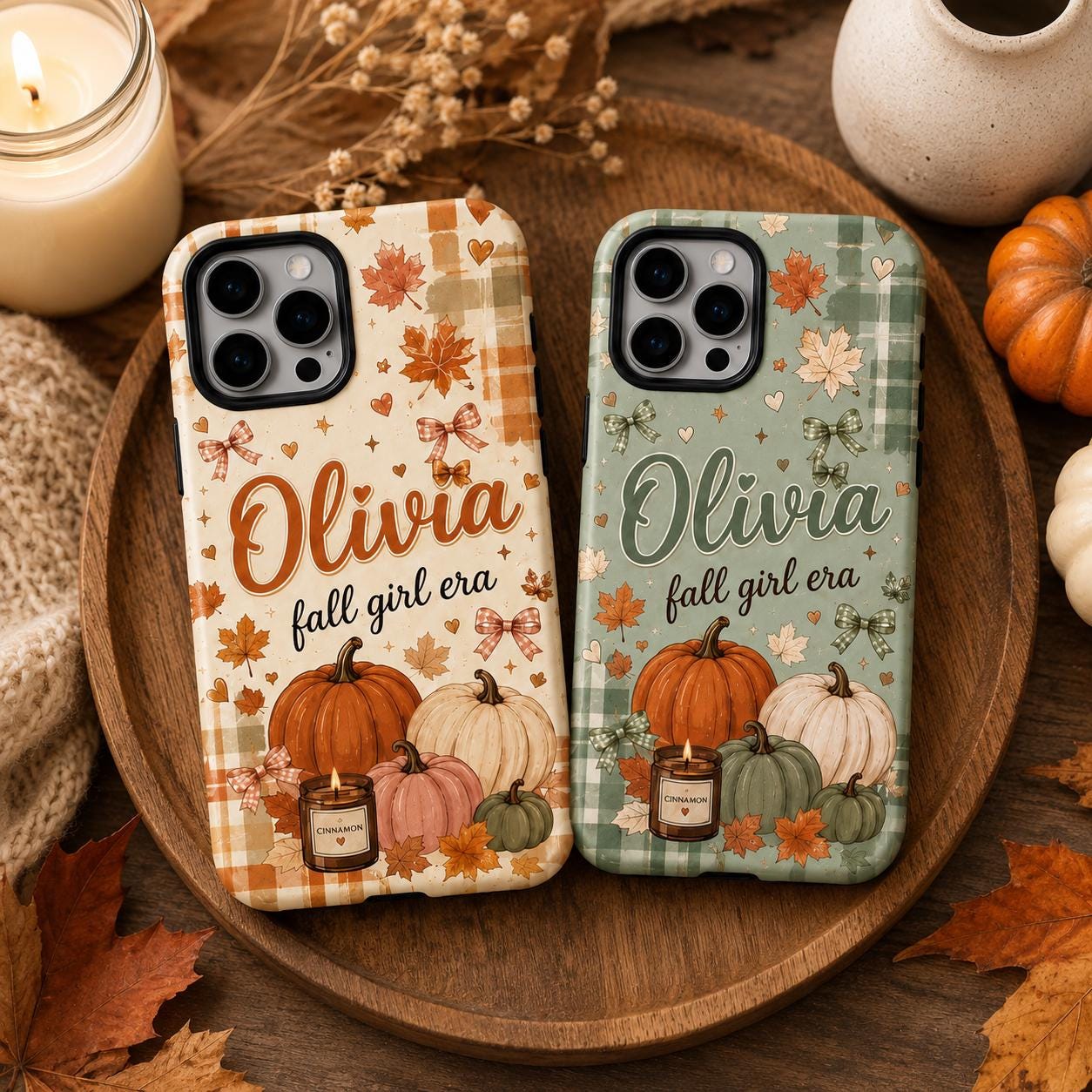 Personalized Fall Phone Case, Custom Name Pumpkin Tough Case, Coquette Autumn Gift For Her