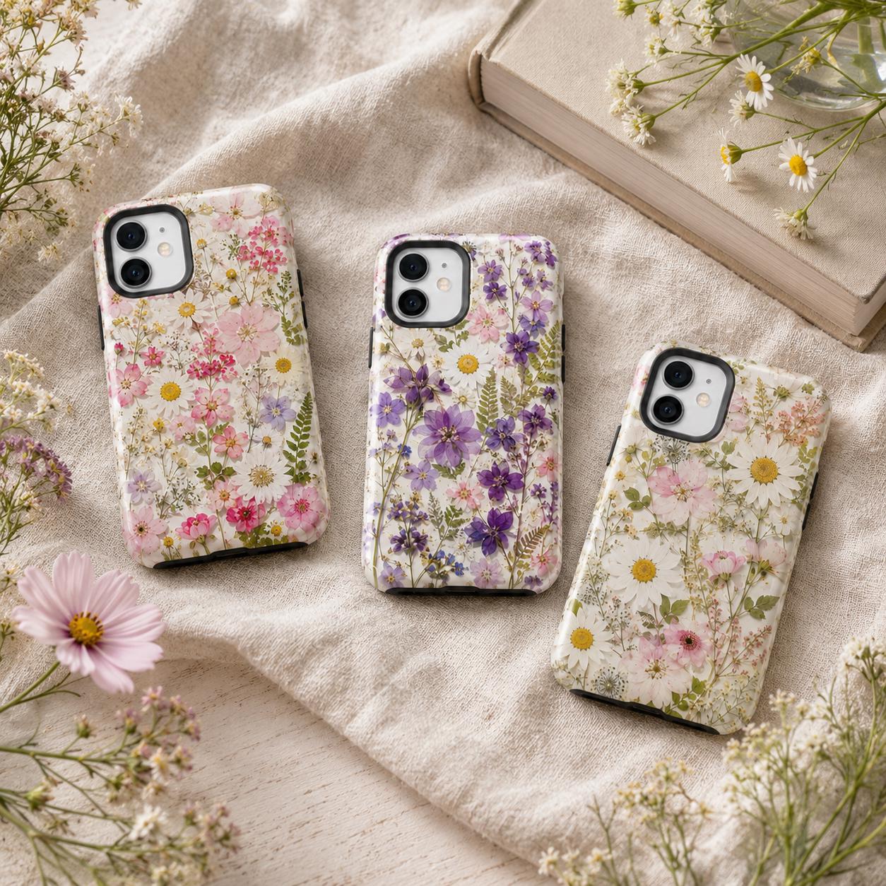Pressed Flower Phone Case, Wildflower Daisy iPhone Case, Botanical Garden Case Gift