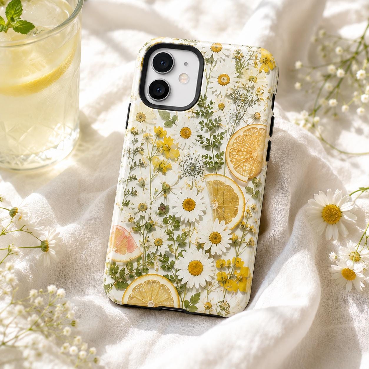 Pressed Flower Phone Case, Wildflower Daisy iPhone Case, Botanical Garden Case Gift