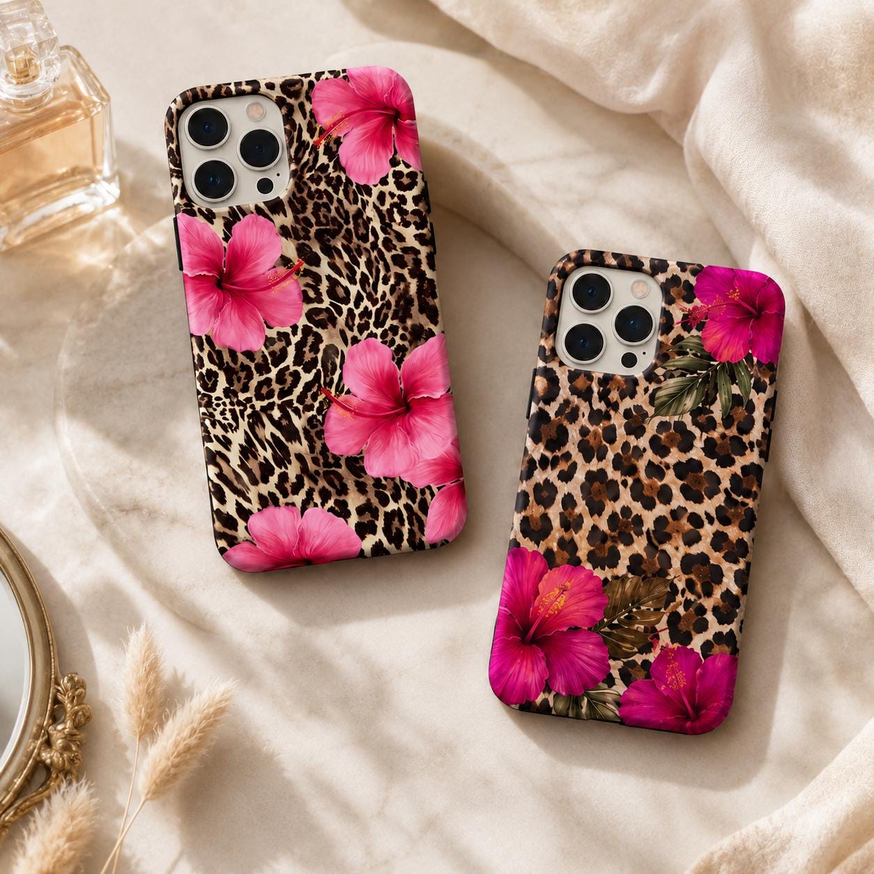 Leopard Hibiscus Phone Case, Tropical Floral iPhone Case, Pink Flower Animal Print Gift