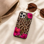 Leopard Hibiscus Phone Case, Tropical Floral iPhone Case, Pink Flower Animal Print Gift