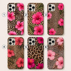 Leopard Hibiscus Phone Case, Tropical Floral iPhone Case, Pink Flower Animal Print Gift