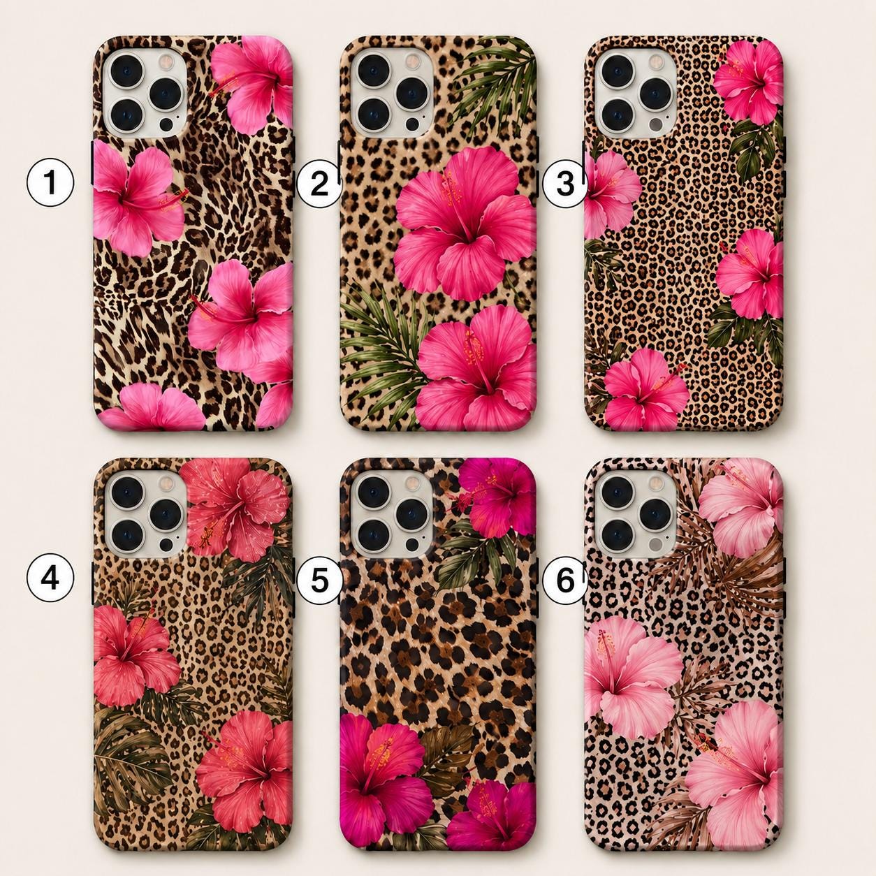 Leopard Hibiscus Phone Case, Tropical Floral iPhone Case, Pink Flower Animal Print Gift