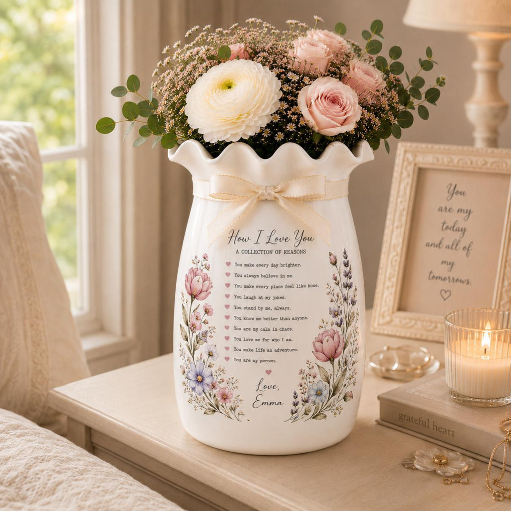 Personalized How I Love You Ceramic Vase, Custom Reasons Flower Vase, Romantic Anniversary Gift for Wife - product image 9