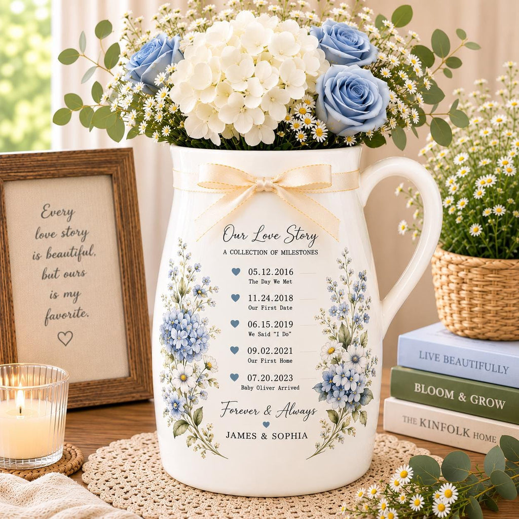 Personalized Love Story Milestone Ceramic Vase, Custom Couple Timeline Flower Vase, Anniversary or Wedding - product image 2