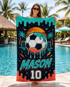 Personalized Soccer Beach Towel – main product view