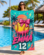 Personalized Softball Beach Towel – main product view