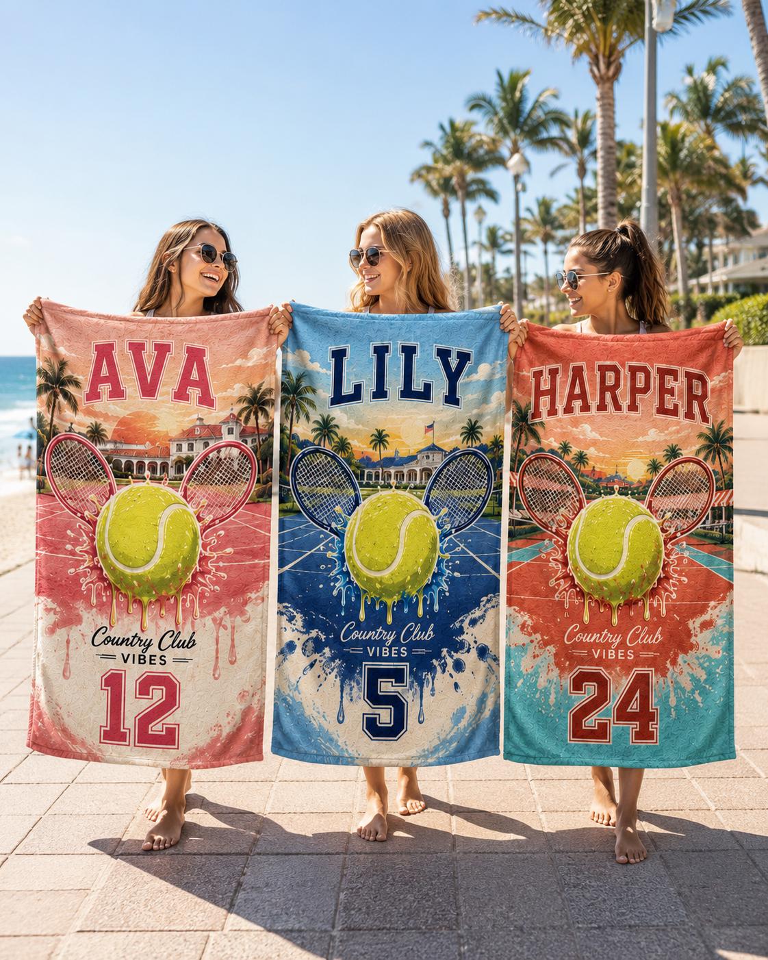Personalized Tennis Beach Towel, Custom Name Sports Pool Towel - product image 1