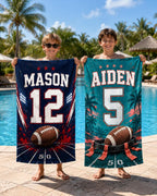 Personalized Football Jersey Beach Towel – Custom Name Pool Towel – product photo 6