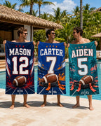 Personalized Football Jersey Beach Towel – Custom Name Pool Towel – product photo 7