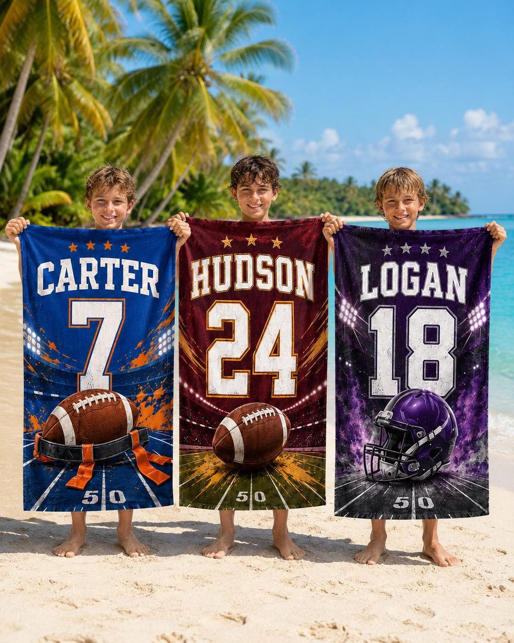 Personalized Football Jersey Beach Towel – Custom Name Pool Towel, Quick-Dry Plush - product image 1