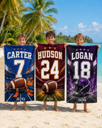 Personalized Football Jersey Beach Towel – Custom Name Pool Towel – main product view