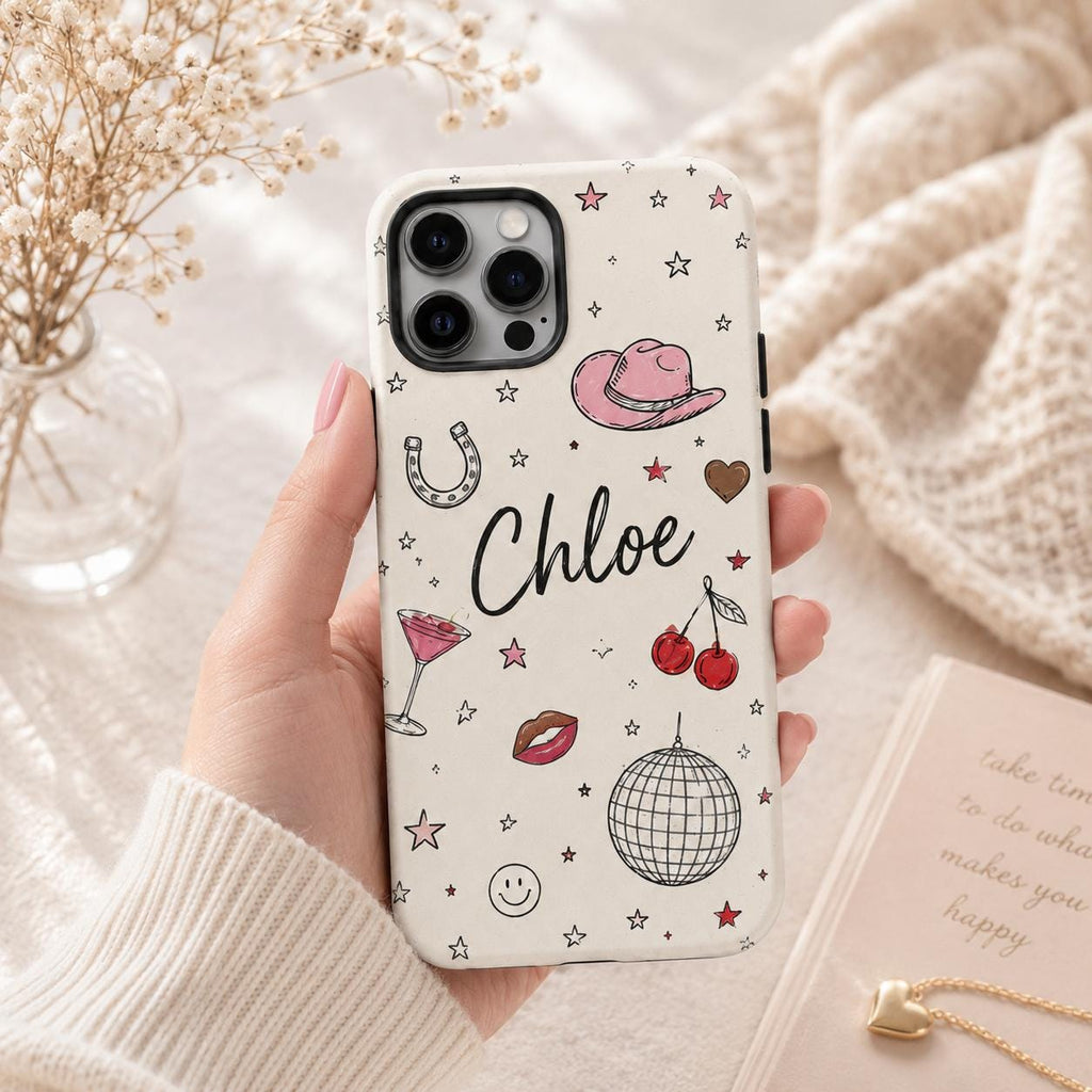 Custom Cowgirl Name iPhone Case, Western Doodle Phone Case, Personalized Gift