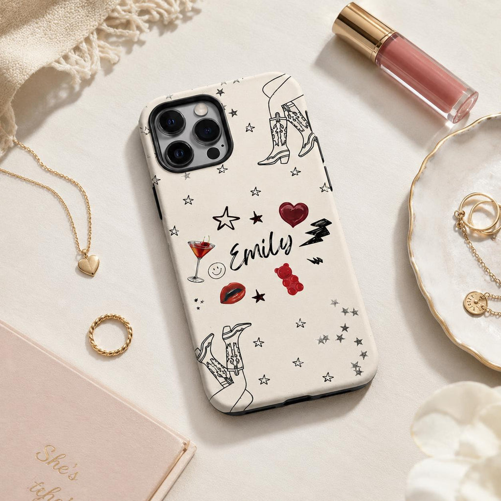 Custom Cowgirl Name iPhone Case, Western Doodle Phone Case, Personalized Gift
