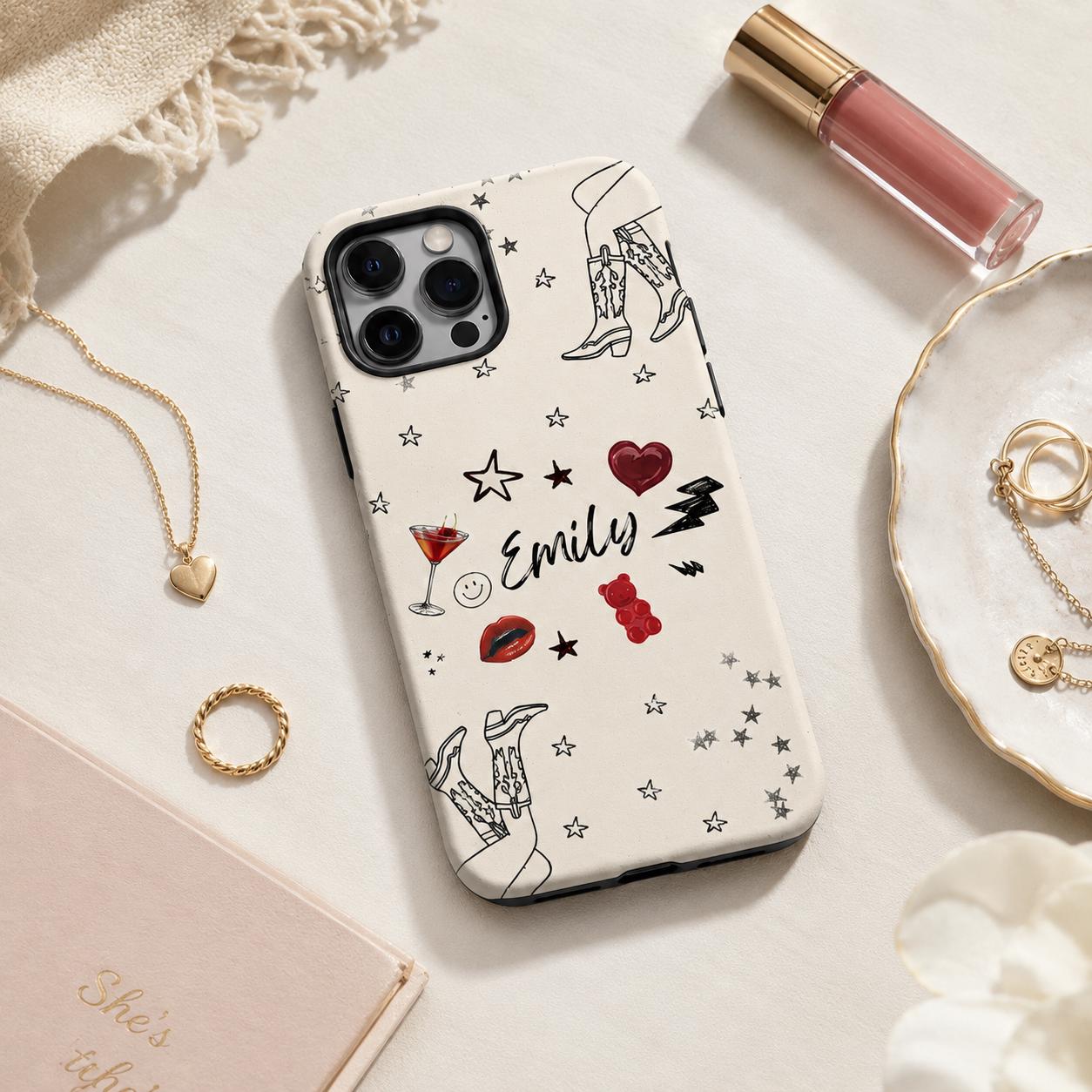 Custom Cowgirl Name iPhone Case, Western Doodle Phone Case, Personalized Gift