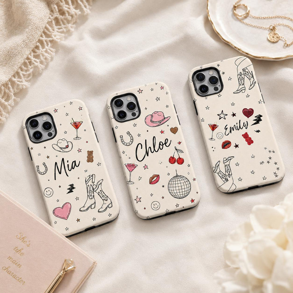 Custom Cowgirl Name iPhone Case, Western Doodle Phone Case, Personalized Gift