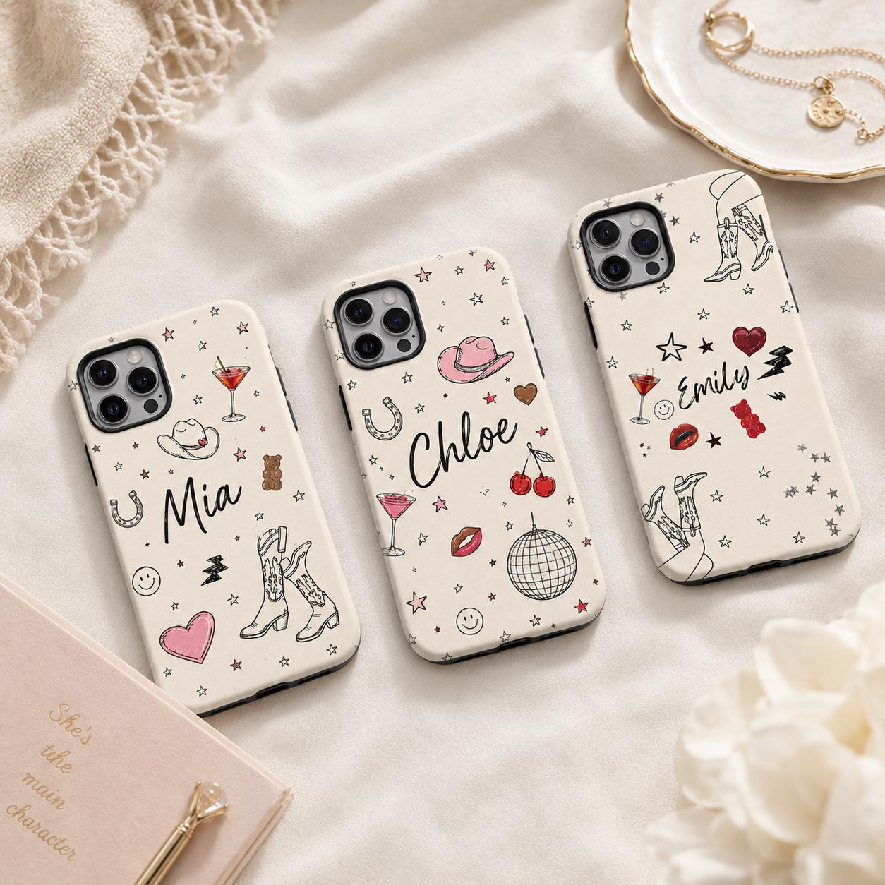Custom Cowgirl Name iPhone Case, Western Doodle Phone Case, Personalized Gift