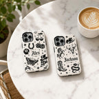 Custom Name Skull Rose iPhone Case, Rock N Roll Guitar Phone Protection