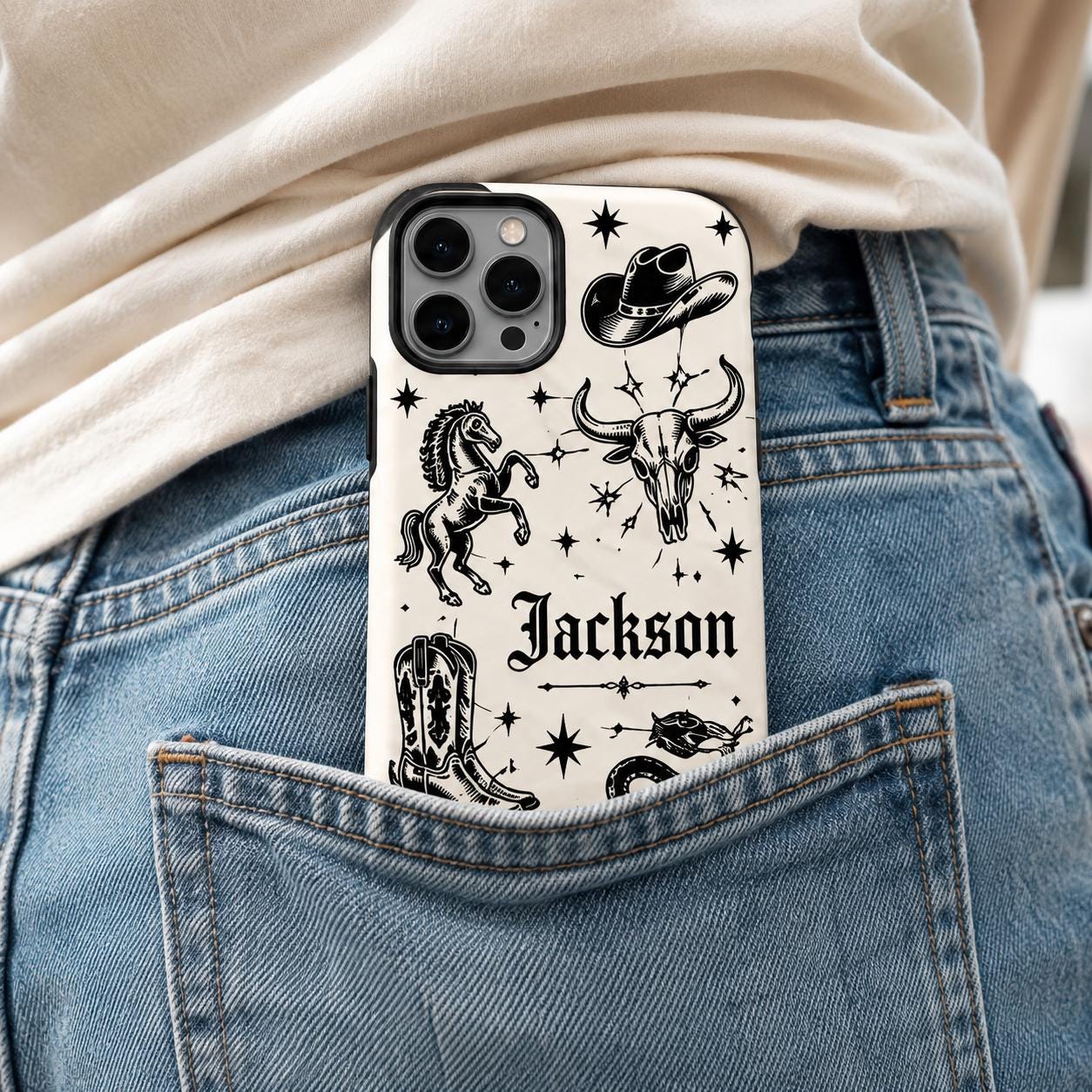 Custom Name Skull Rose iPhone Case, Rock N Roll Guitar Phone Protection