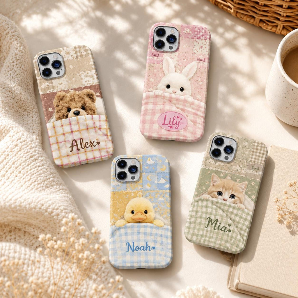 Personalized Teddy Bear iPhone Case, Pastel Bedtime Bear Name Cover