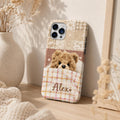 Personalized Teddy Bear iPhone Case, Pastel Bedtime Bear Name Cover