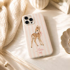 Personalized Fawn Pink Stripe iPhone Case, Baby Animal Tough Protection