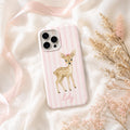 Personalized Fawn Pink Stripe iPhone Case, Baby Animal Tough Protection