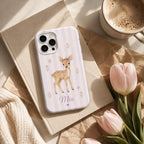 Personalized Fawn Pink Stripe iPhone Case, Baby Animal Tough Protection