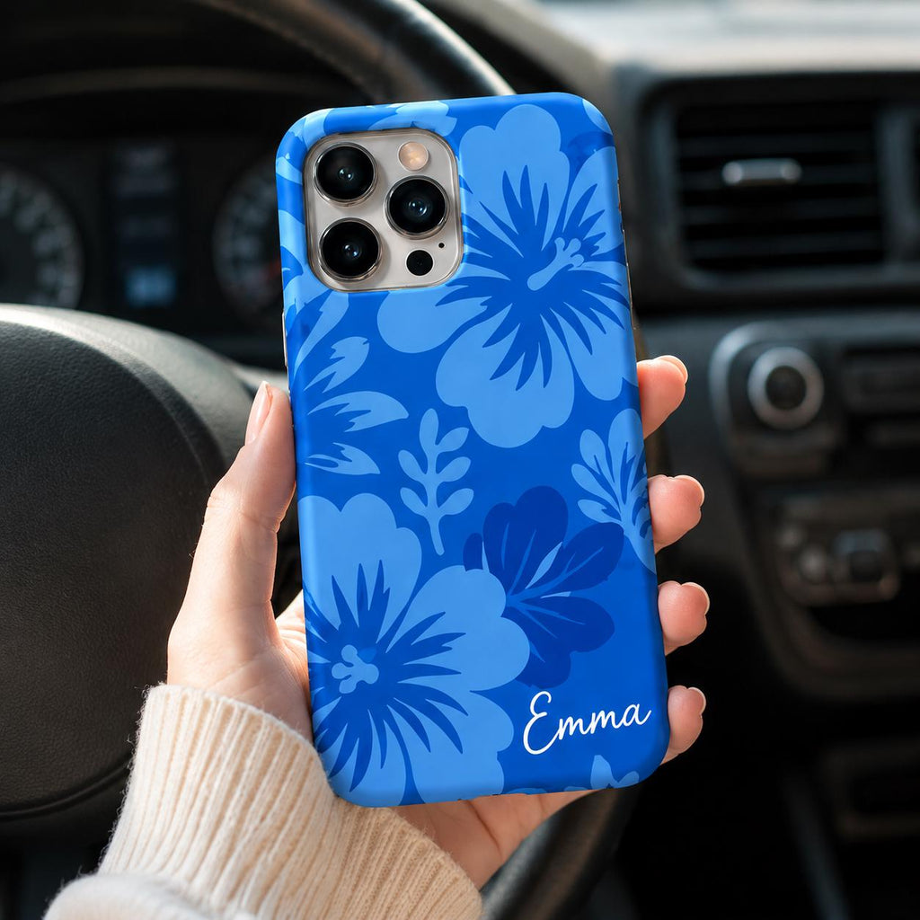 Custom Hibiscus Phone Case, Personalized Blue Tropical iPhone Case, Beach Flower Name Case Gif