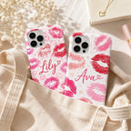Custom Lipstick Kiss Phone Case, Personalized Name iPhone Case, Pink Lips Coquette Gift