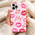 Custom Lipstick Kiss Phone Case, Personalized Name iPhone Case, Pink Lips Coquette Gift