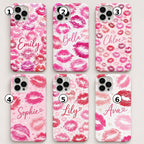 Custom Lipstick Kiss Phone Case, Personalized Name iPhone Case, Pink Lips Coquette Gift