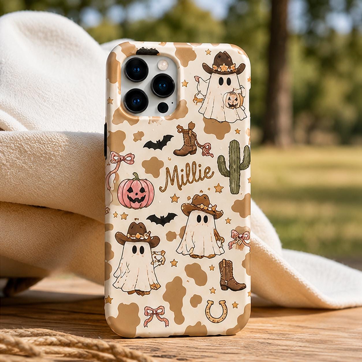 Custom Halloween Phone Case, Personalized Cowgirl Ghost iPhone Case, Cute Western Boo Gif