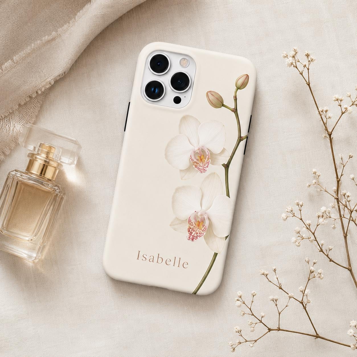 Custom Orchid Phone Case, Personalized Name iPhone Case, Elegant Black Floral Case Gif