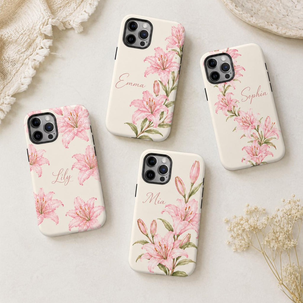 Pink Lily Phone Case, Watercolor Floral iPhone Case, Soft Feminine Botanical Case Gift