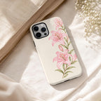 Pink Lily Phone Case, Watercolor Floral iPhone Case, Soft Feminine Botanical Case Gift