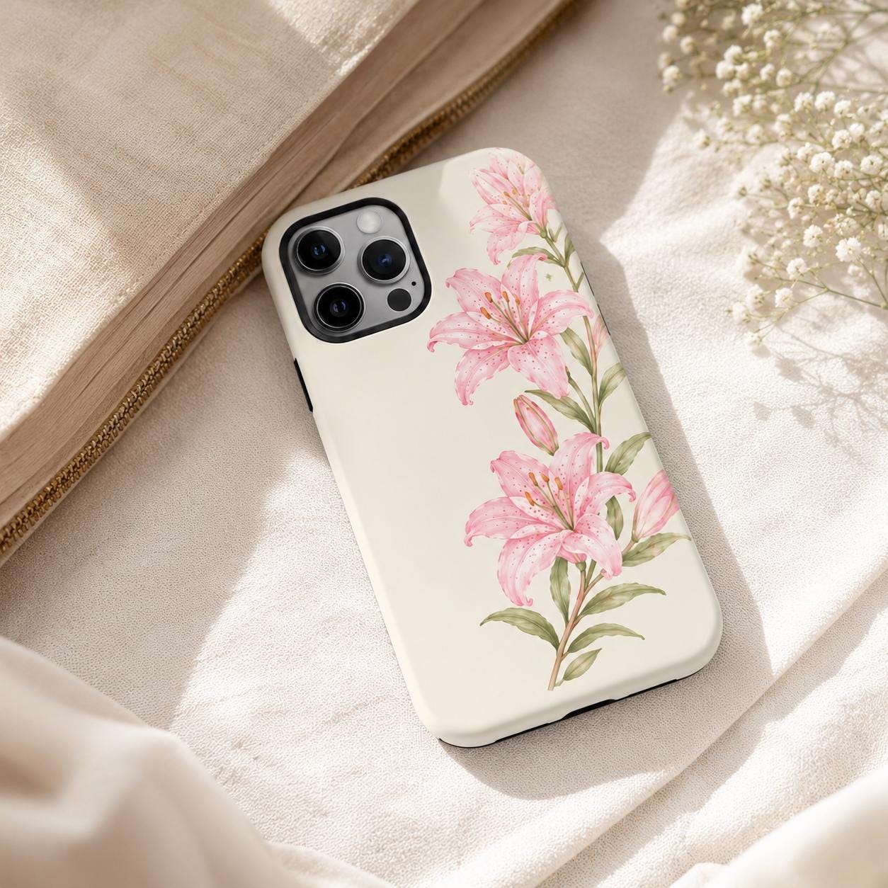 Pink Lily Phone Case, Watercolor Floral iPhone Case, Soft Feminine Botanical Case Gift