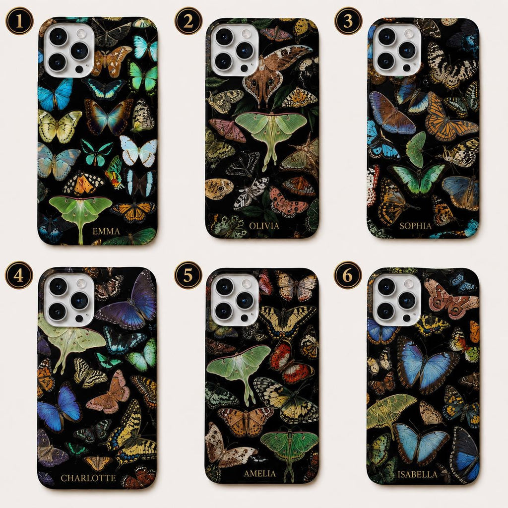 Dark Botanical Butterfly iPhone Case, Colorful Moth Nature Phone Cover