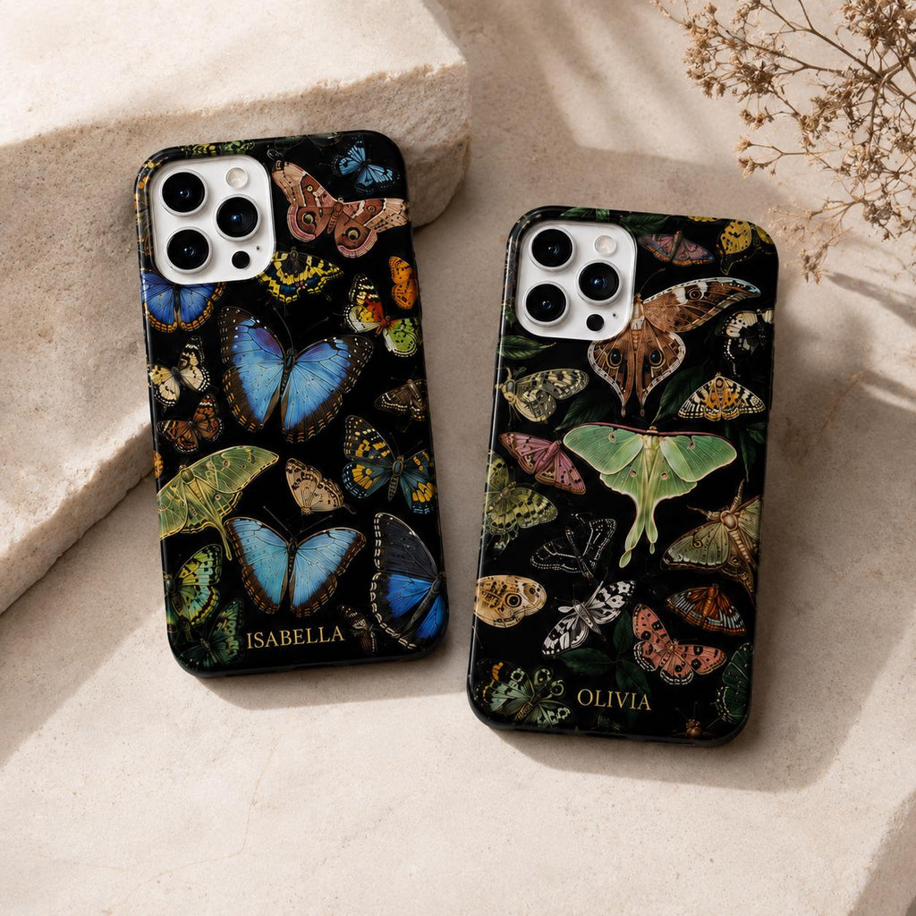 Dark Botanical Butterfly iPhone Case, Colorful Moth Nature Phone Cover